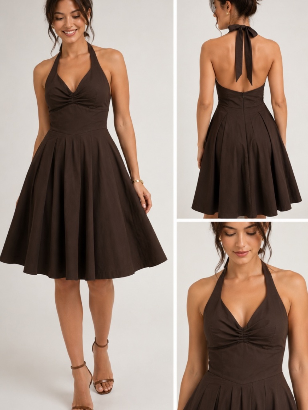 J.Crew Fit & Flare Halter Dress Size 2 100% Cotton Full Skirt Preppy Cocktail - Picture 2 of 15